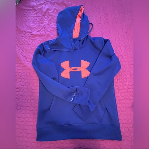 Under Armour Hoodie Womens Blue And Pink Embroidered Pullover- medium - Picture 5 of 5